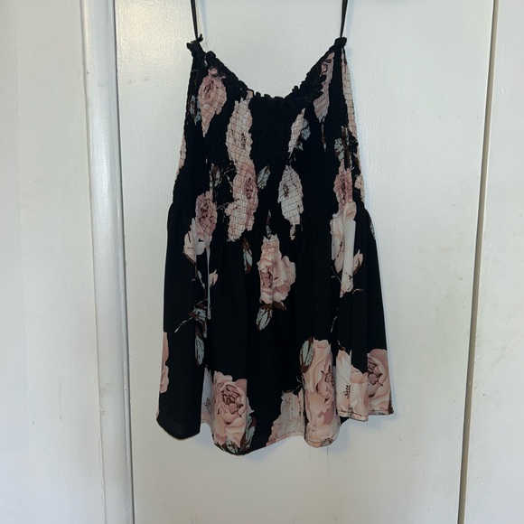 Plus Floral Print Shirred Tube Top Size 1X - Picture 2 of 3